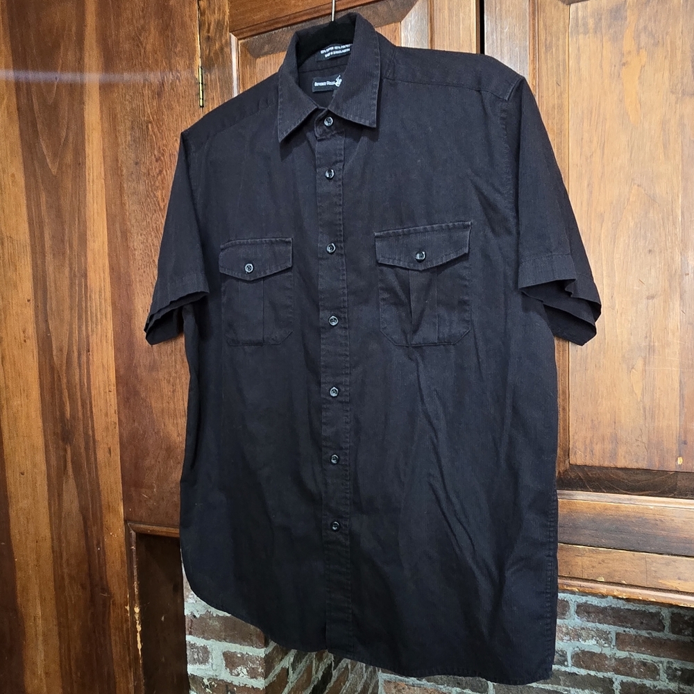 Beverly Hills Polo Club Black Textured Button-Down Shirt - Medium